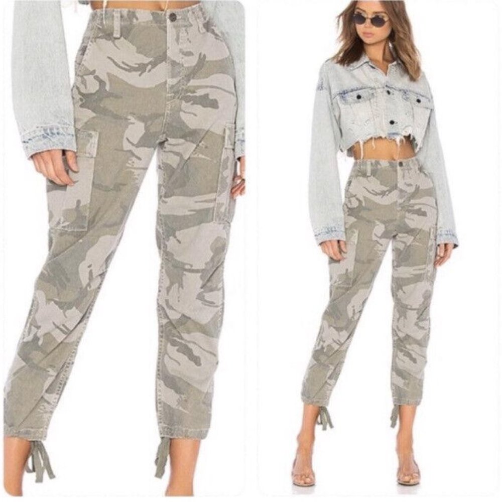 NWOT GRLFRND Maxwell Green Camo Renegade Crop Jeans sz 26 (7-2)
